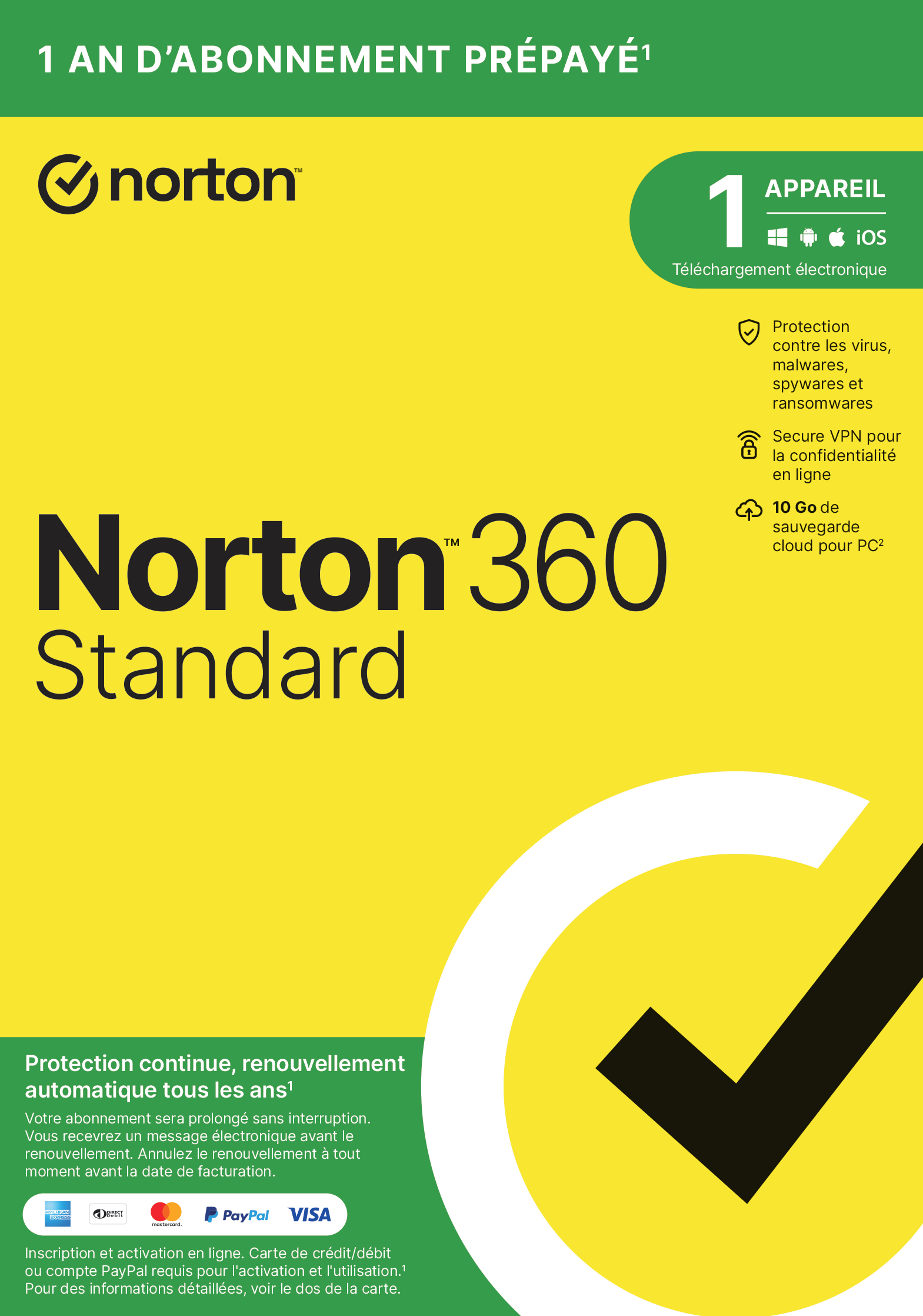 NORTON 360 STANDARD 10GB FR 1 USER 1 DEVICE 12M